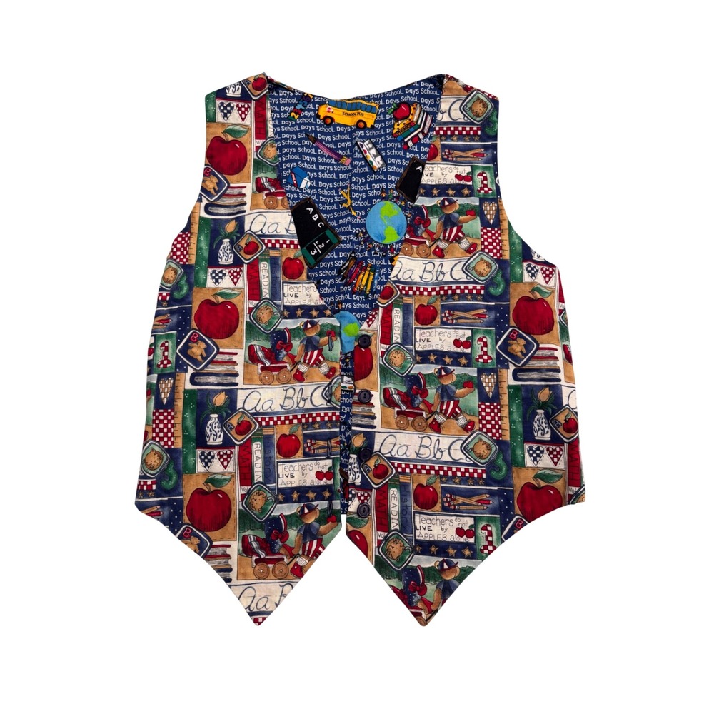 Vintage Back to School Teacher Vest Womens Novelty Print 90s Retro